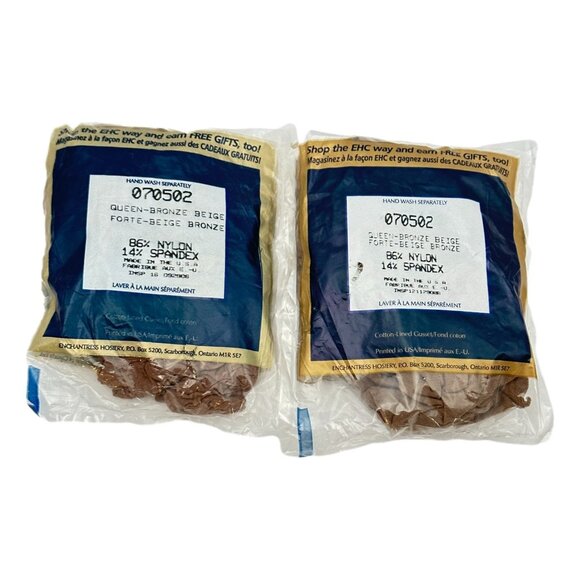 Enchantress Vintage Pantyhose Queen Size Control Top Lot 2 Bronze Beige New 90s - Picture 2 of 4